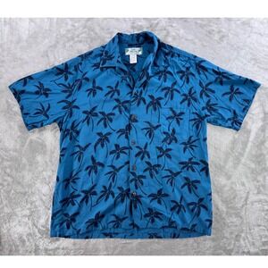 Two Palms Hawaiian Shirt Mens M Blue Palm Tree‎ Aloha Tropical Vacation Dadcore